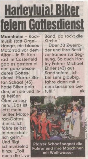 Zeitungsbericht über Motorradsegnung
