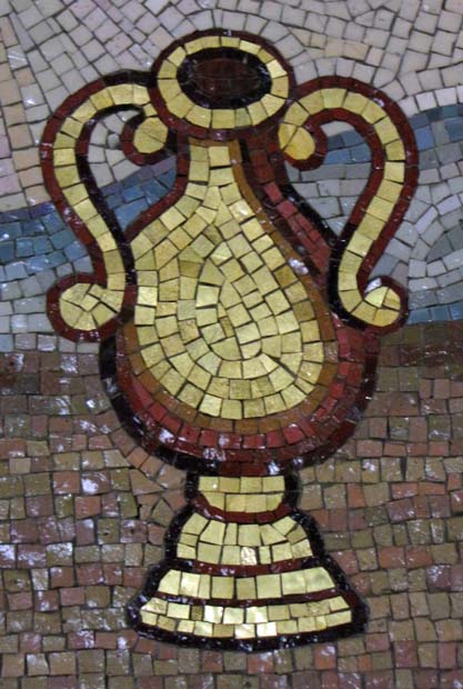 Grabeskirche Jerusalem Mosaik Detail Ölkrug - Foto: Marie-Luise Langwald